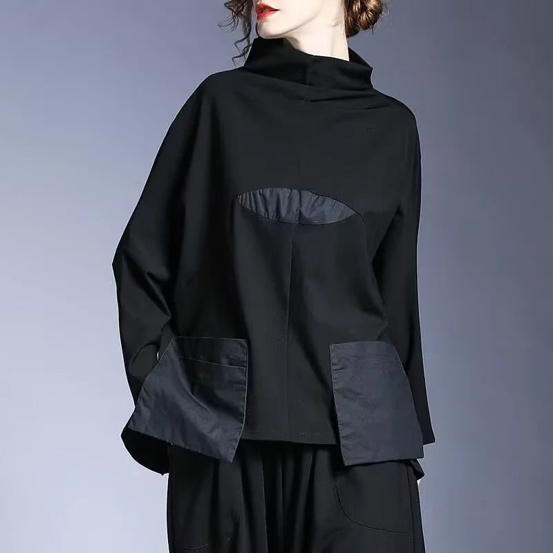 Hoodies Woman Clothing Woman Sweatshirts Autumn Loose High Neck Stitching Round Coat Women's Leisure Design Loose Coat Women