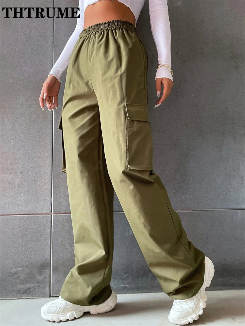 Cargo Vintage Streetwear Poches Taille Haute Femme