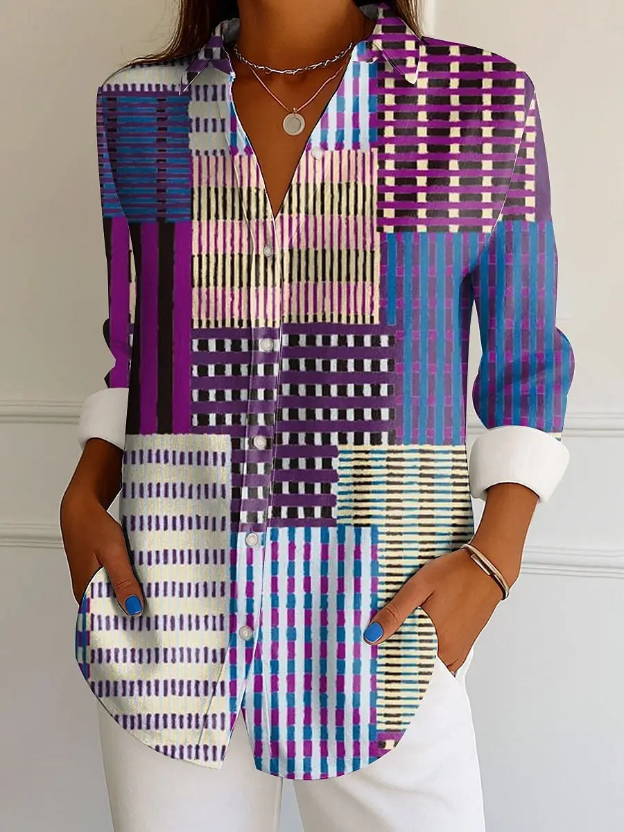 Chemise ML Femme Tropical Geometrique