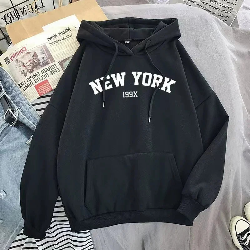 Hoodie Europe and America Sweatshirts for Women New York Letter y2k Autumn Winter Casual Long Sleeve Pullover with Pockets