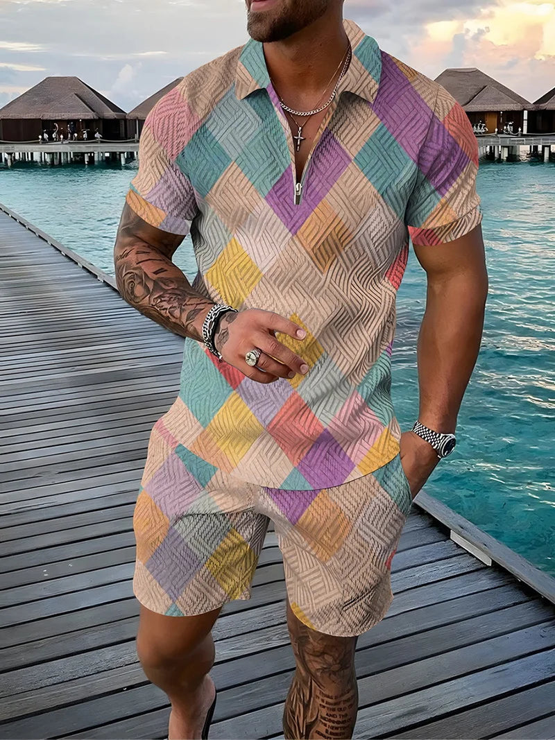 Ensemble Polo 3D Geometrique Short