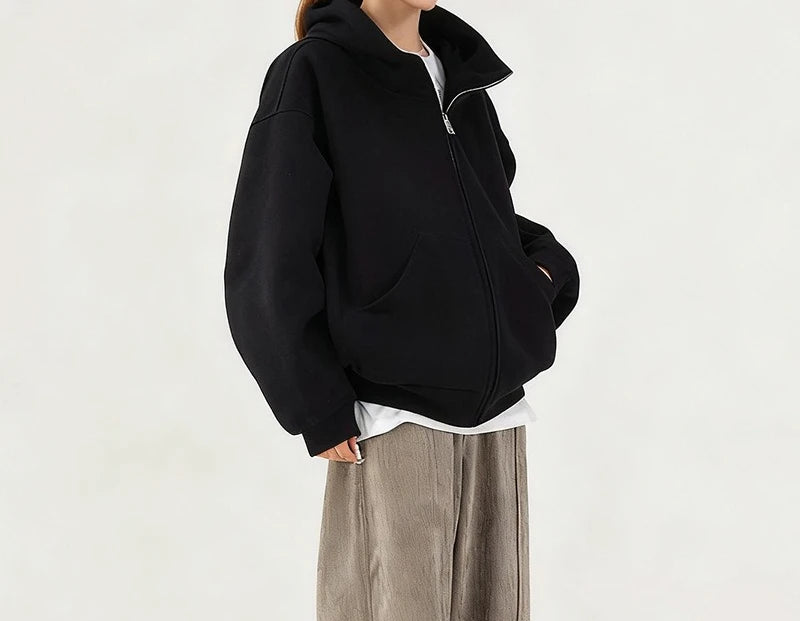 Hoodie Outerwear Hooded Cardigan Mid Length Autumn and Winter Thick Loose Hoodie