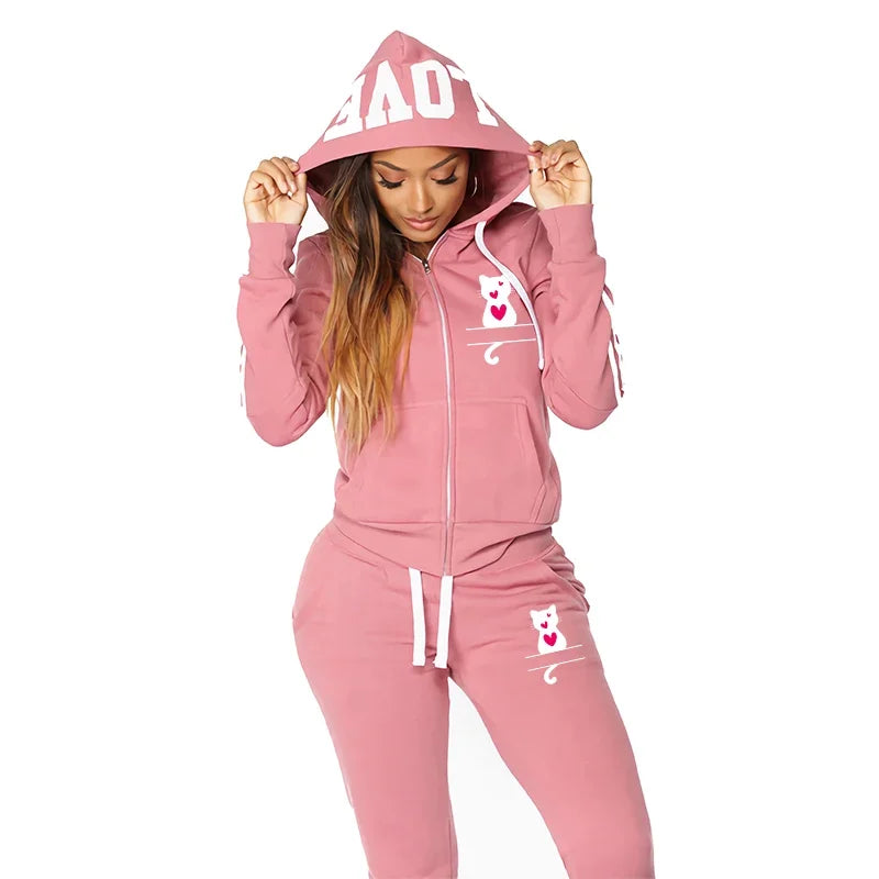 Hoodie Autumn Winter Fashion Women's Two-piece Set Sports Comfortable Zipper Daily Outdoors Suit Hot Sale Jogging Casual Quality