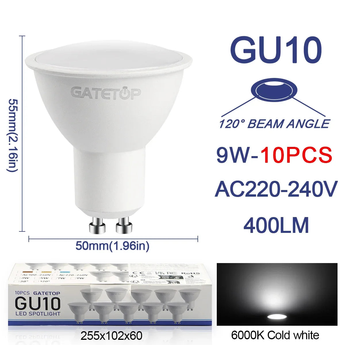 10 Pack Focos Gu10 SpotlightLampara 220V Lled Bulb Wholesale 9W White Warm 3000k 6000K suitable for Home Commercial Buildings