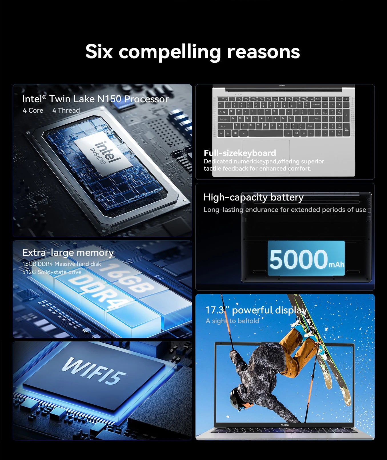 2025 New 17.3" Laptop 16GB RAM 512GB 1TB SSD Intel N150 Portable Notebook Lightweight Windows 11PRO