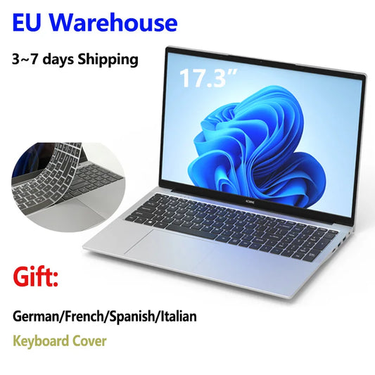 2025 New 17.3" Laptop 16GB RAM 512GB 1TB SSD Intel N150 Portable Notebook Lightweight Windows 11PRO