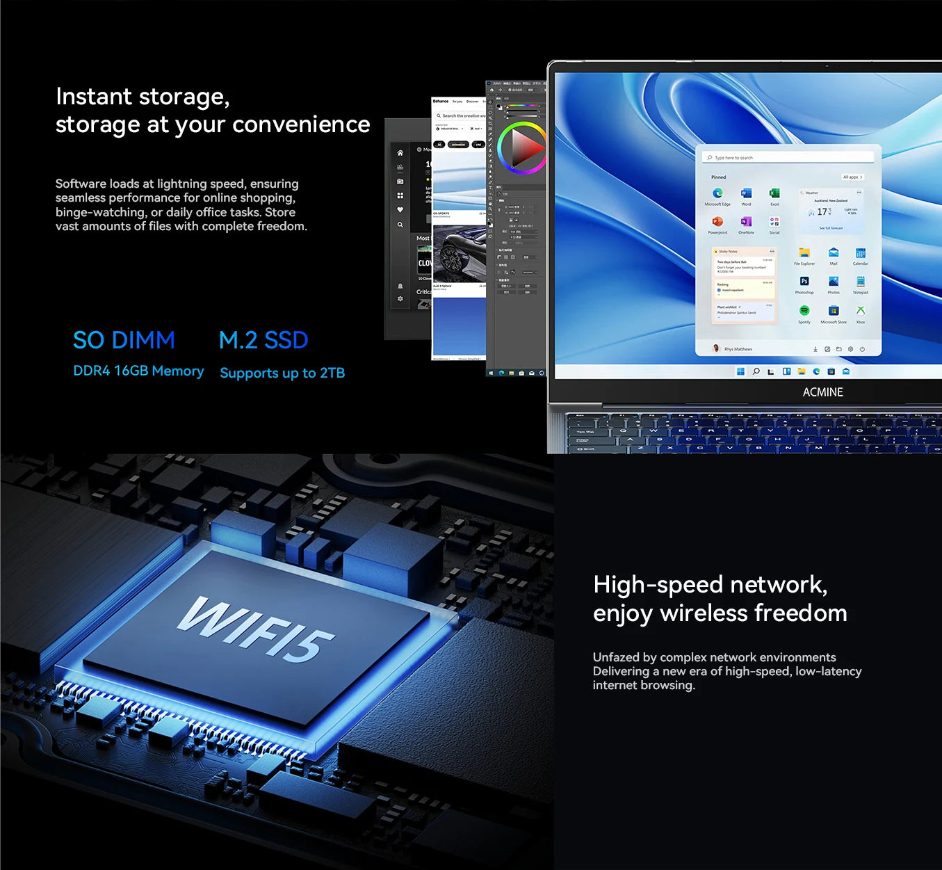 2025 New 17.3" Laptop 16GB RAM 512GB 1TB SSD Intel N150 Portable Notebook Lightweight Windows 11PRO