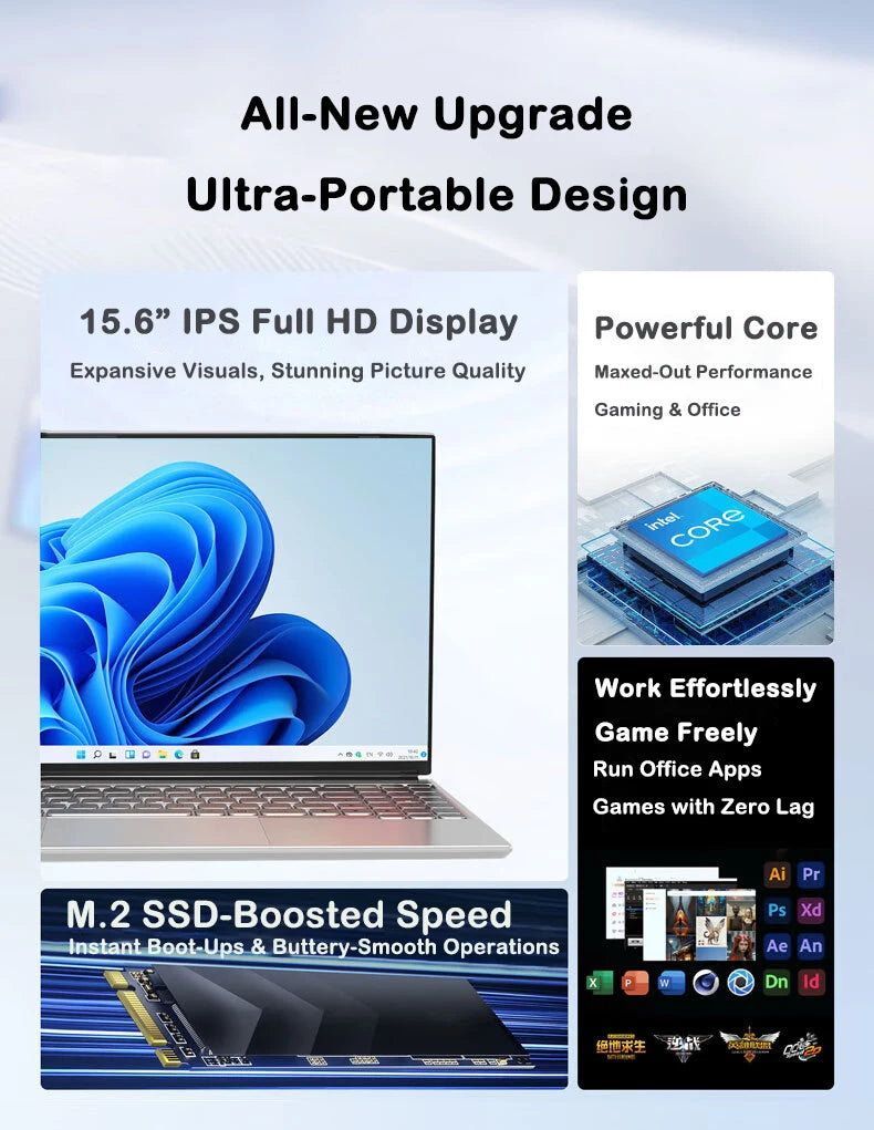 New Ultra Slim Laptop Intel Core i7 8650U 15.6" 32GB RAM 2TB SSD Gaming PC Office Study Computer PC Windows 11 Pro