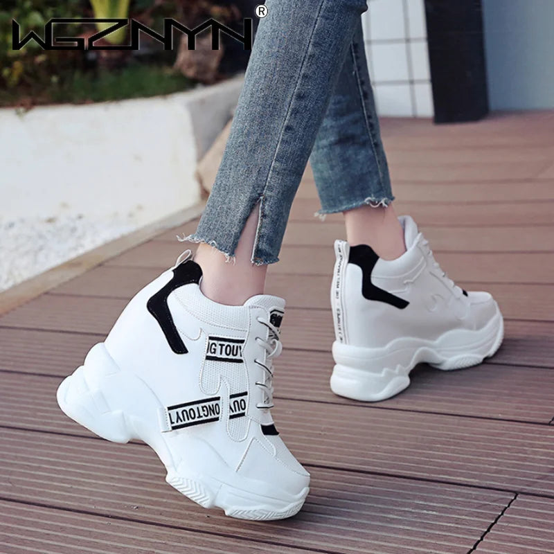 Classic Trendy Shoes Women High Top Sneakers Women Platform Ankle Boots Basket Femme Chaussures Femmes Height Increase Sneaker