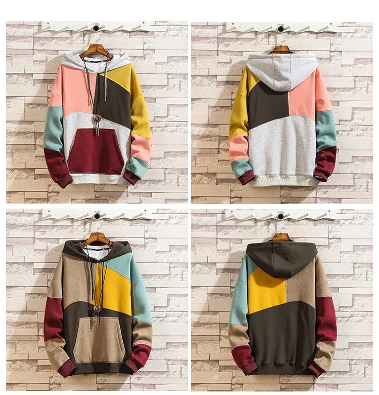 Hoodies Men Autumn Winter Casual Loose Fashion Mans Beggar Punk Hip Pop Patchwork Velvet Pullover Couples Male Moda Streetwear