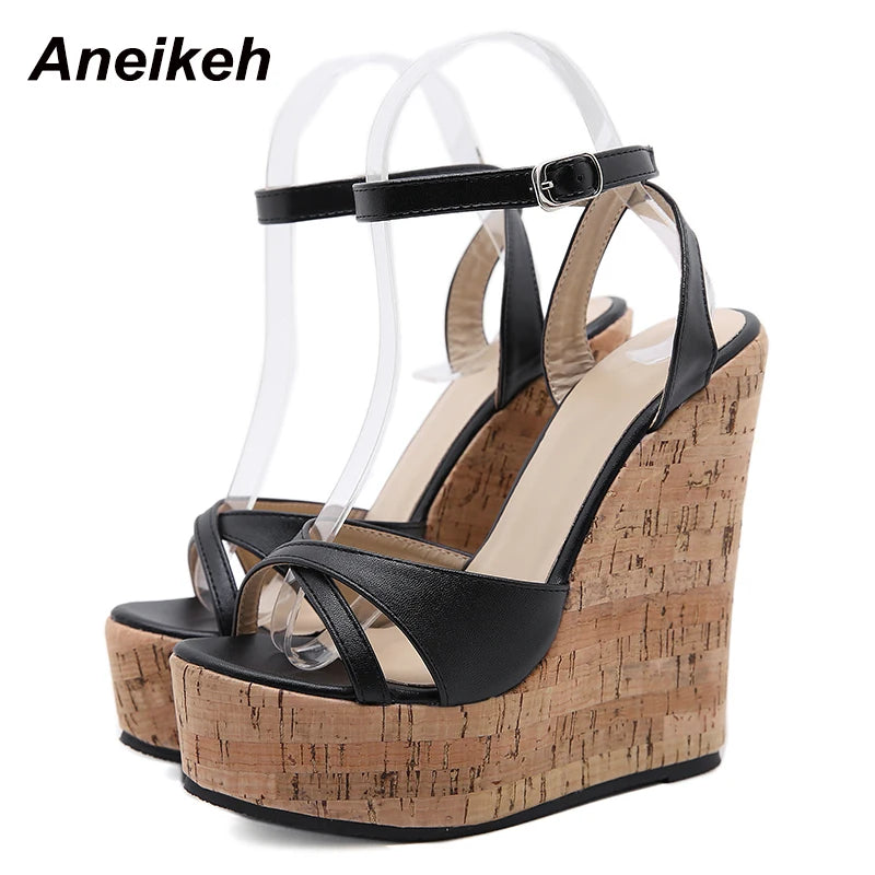 Aneikeh NEW Sexy Shoes for Women 2025 Fashion Platform Sewing Wedges High Heels Patchwork Retro Sandals Summer Femmes Chaussures