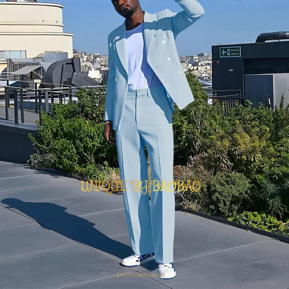 Costume 2 Pieces Bleu Croise Mariage