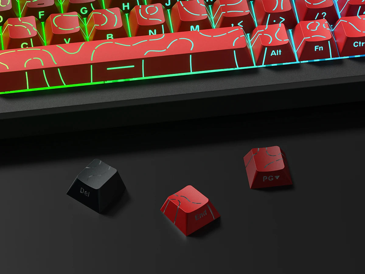 Red Contour Side Printed Shine Through Keycaps Cherry Profile Double Shot PBT Keycap for Gateron MX Switches Mechanical Keyboard