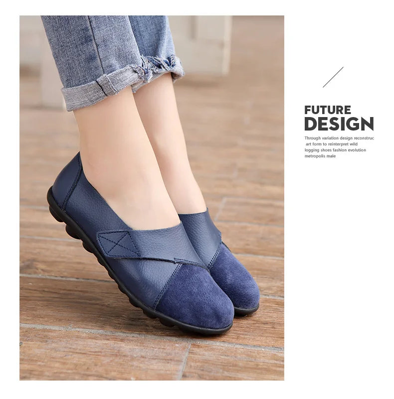 2024 Woman's Flats Shoes Woman Soft Genuine Leather Big Size 35-44 Mocassin Boat Shoes for Women Hook Loop Mocasines De Mujer