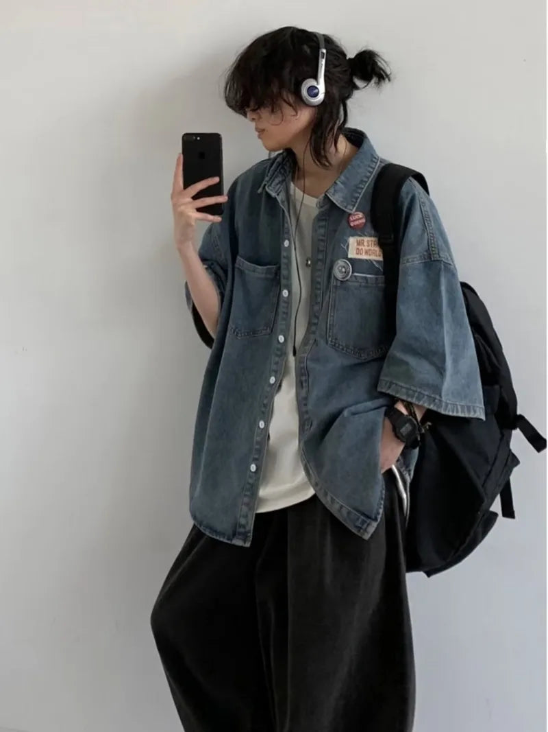 Ensemble Denim Harajuku Chemise Jean Retro