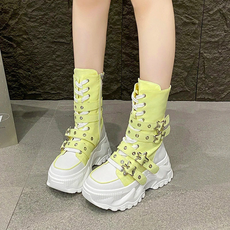 2026 New Women's Shoes Fashion Canvas Platform Mid Calf Boots for Woman Street Style Casual Sneakers Designer Shoes Botas Mujer