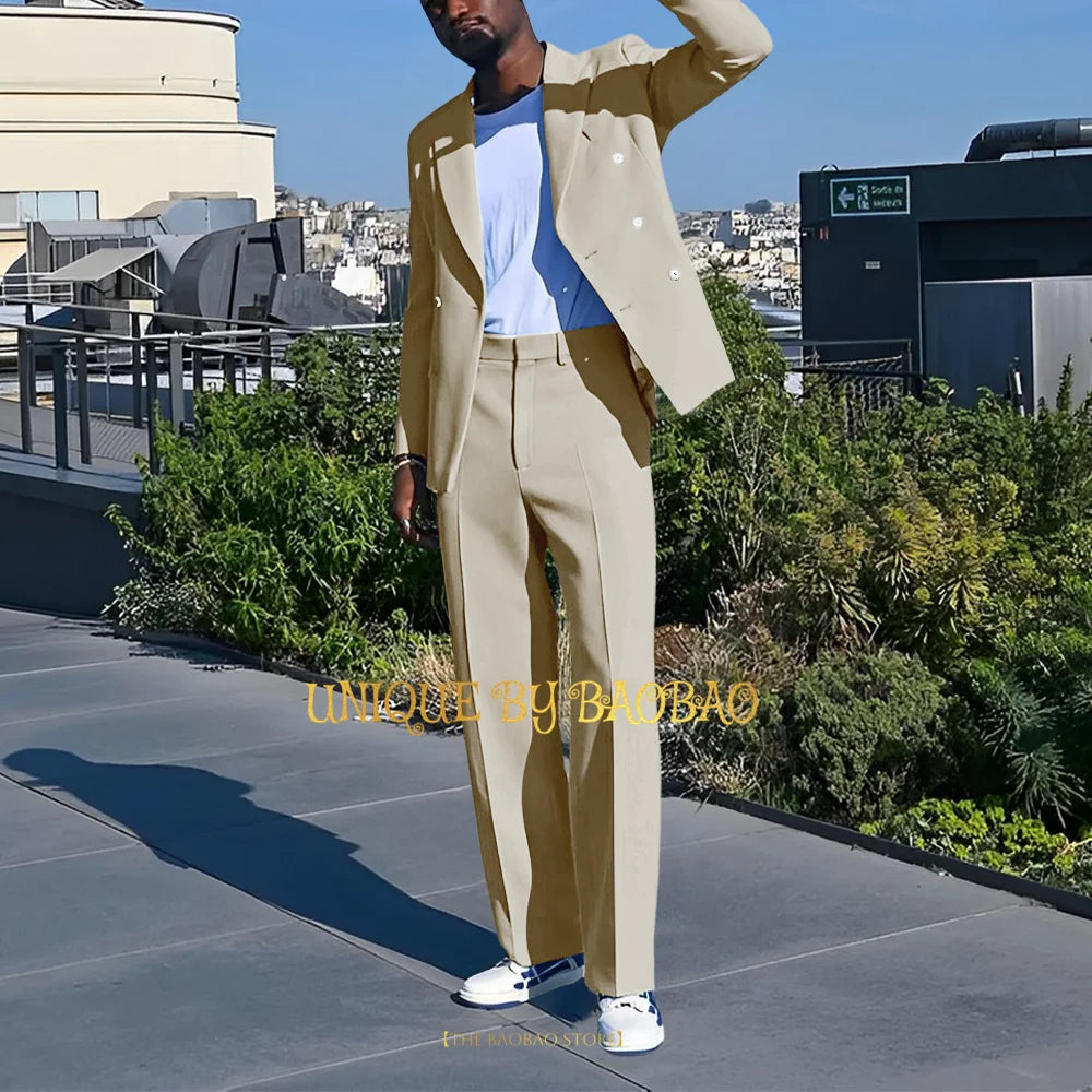 Costume 2 Pieces Bleu Croise Mariage