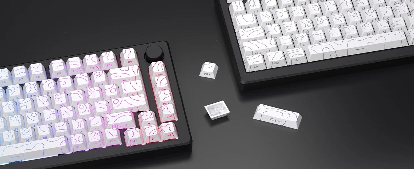 98 Key White Topographic 4.0 PBT Keycaps Double Shot Side Print Shine Through Backlit key caps For MX Gamer Mechanical Keyboard