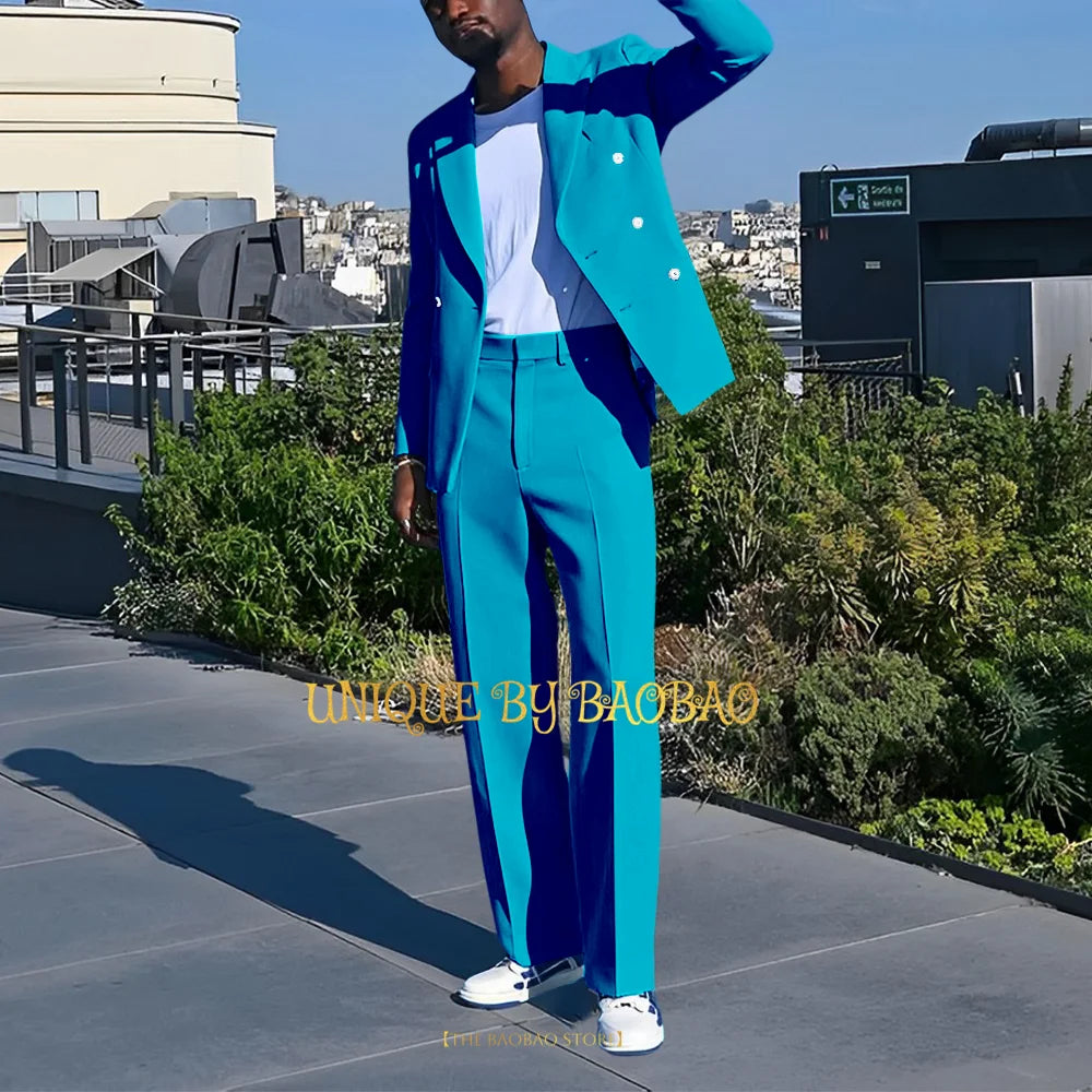 Costume 2 Pieces Bleu Croise Mariage
