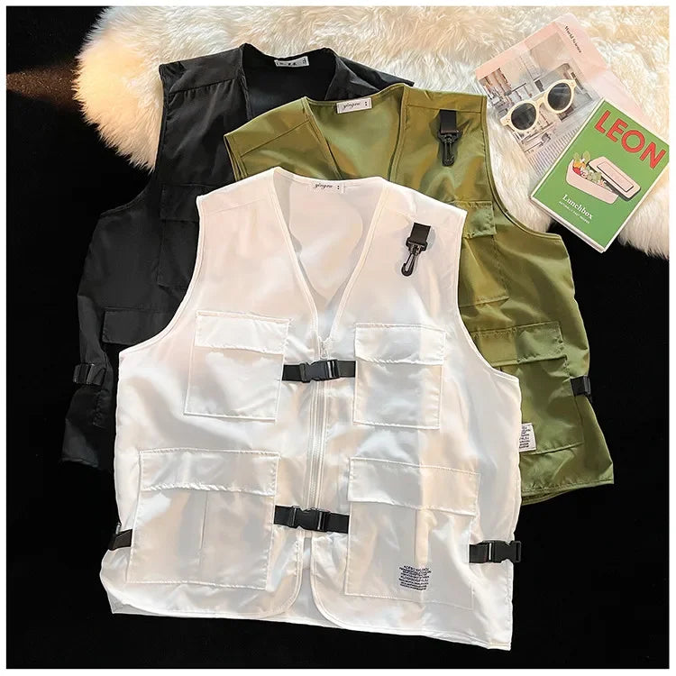 Techwear Vests Women Vintage Spring Autumn Coat Designed Couples All-match Sleeveless Outwear Japanese Harajuku Aesthetic Ins
