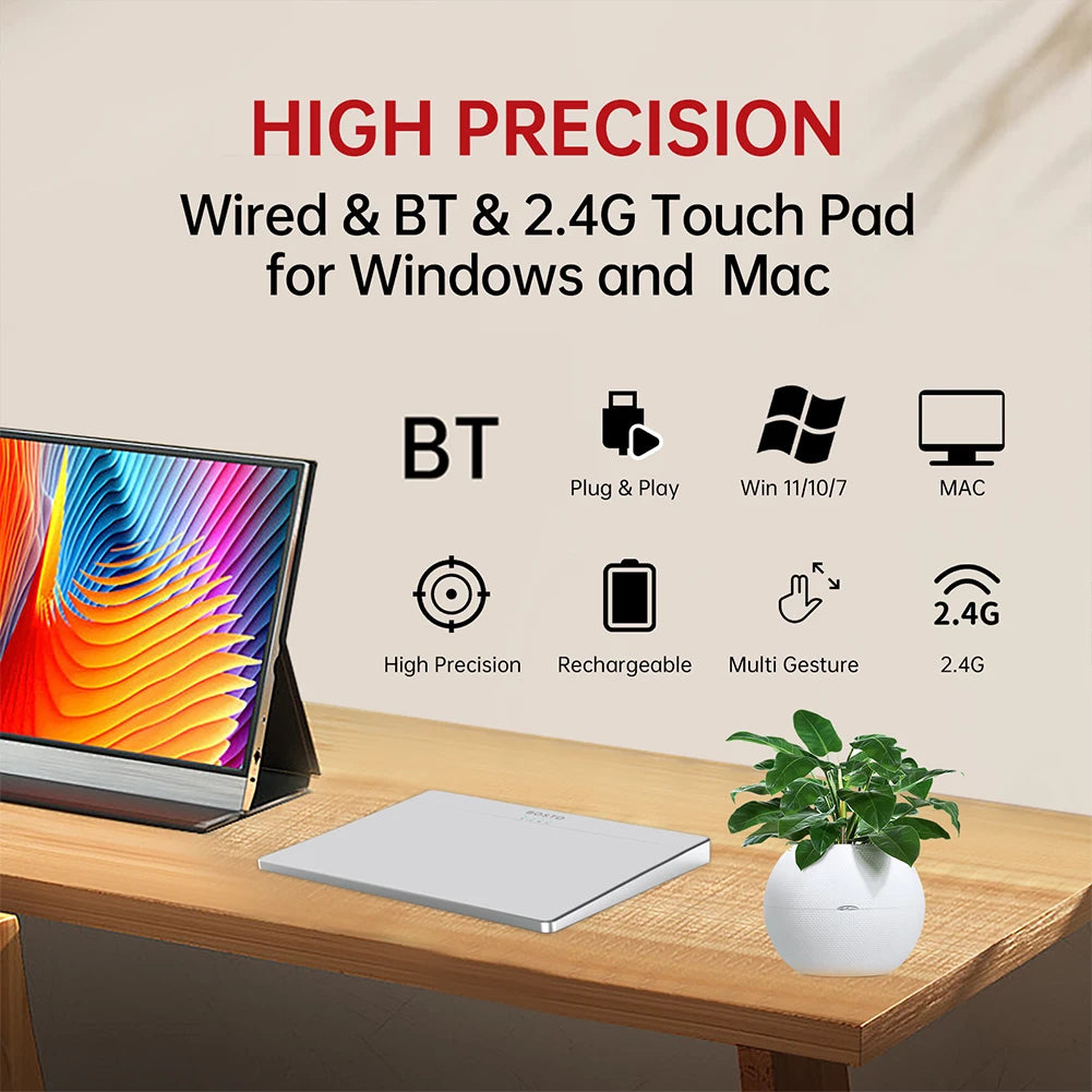 Portable Track Pad Multi-Gesture USB Touchpad Mouse Type-C Rechargeable Ergonomic Trackpad Mouse for Computer Notebook PC Laptop