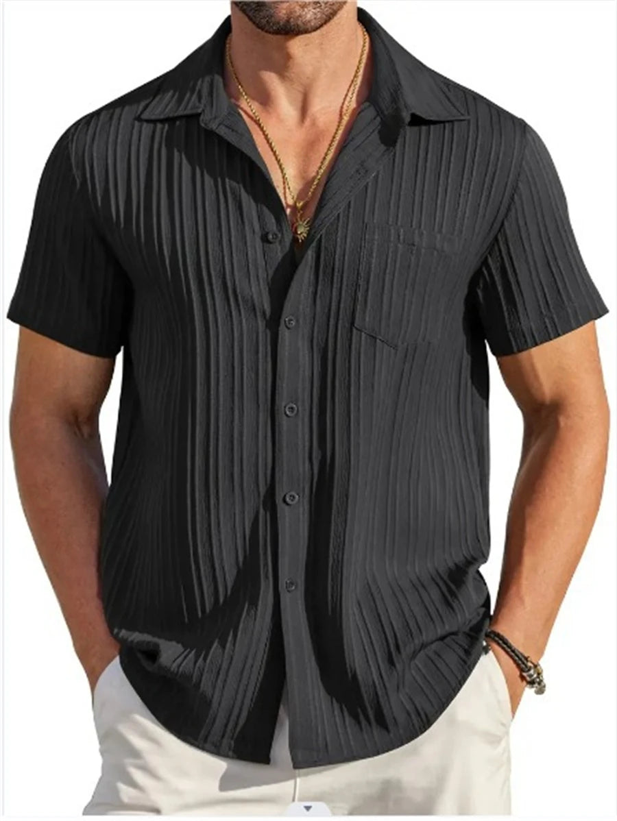 Chemise MC Coton Uni Col Rabattu Beach
