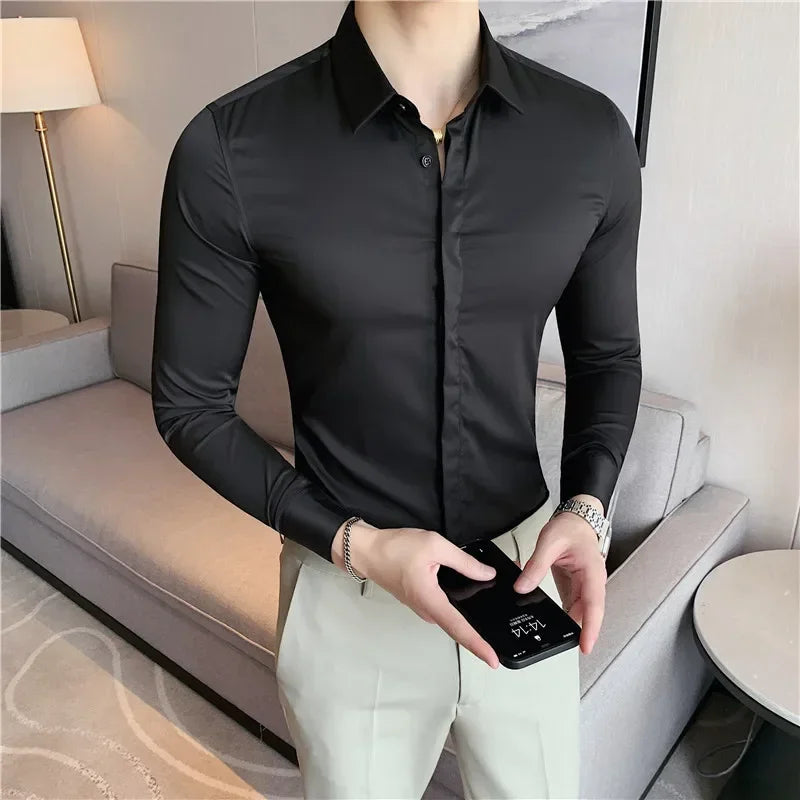 Chemise ML Homme Slim Uni Luxe