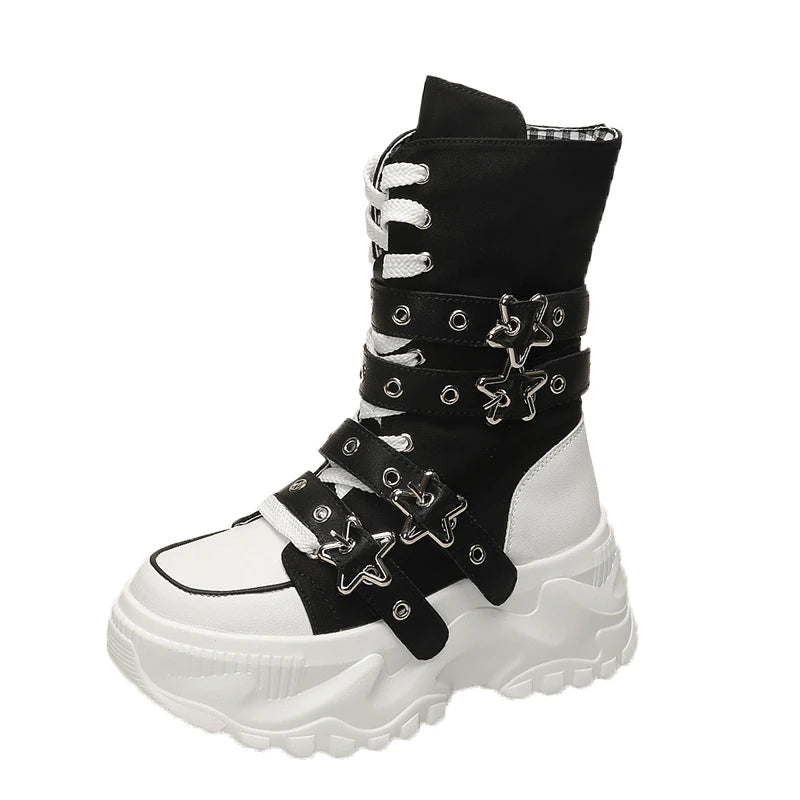 2026 New Women's Shoes Fashion Canvas Platform Mid Calf Boots for Woman Street Style Casual Sneakers Designer Shoes Botas Mujer