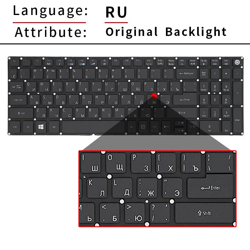 "RU/US/SP/BR Laptop Keyboard FOR Acer Aspire E5-573 E5-573T E5-573TG E5-573G E5-722 E15 E5-582P 507H 56AV 507H 54G6 F5-572 "
