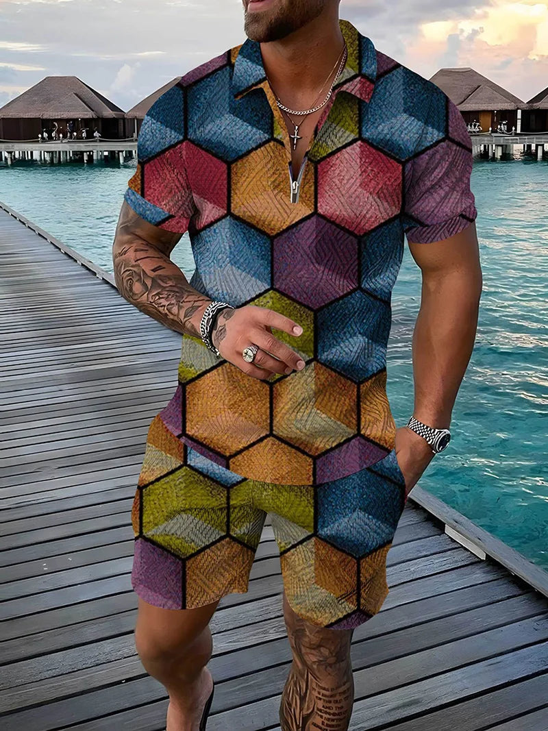 Ensemble Polo 3D Geometrique Short