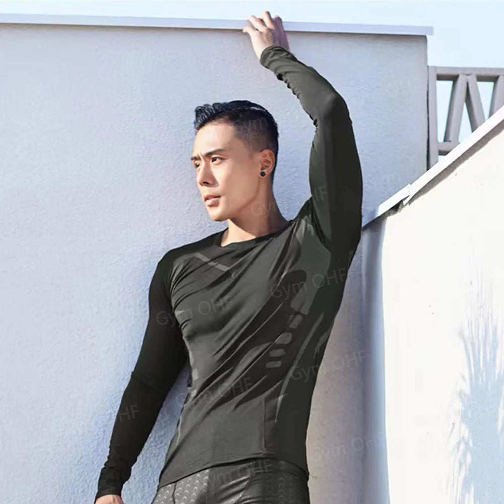 Men's Solid Color Short Sleeved T-shirt Compressed Quick Drying Breathable Training Suit Fitness Jujitsu Rashguard Top Gym Sport