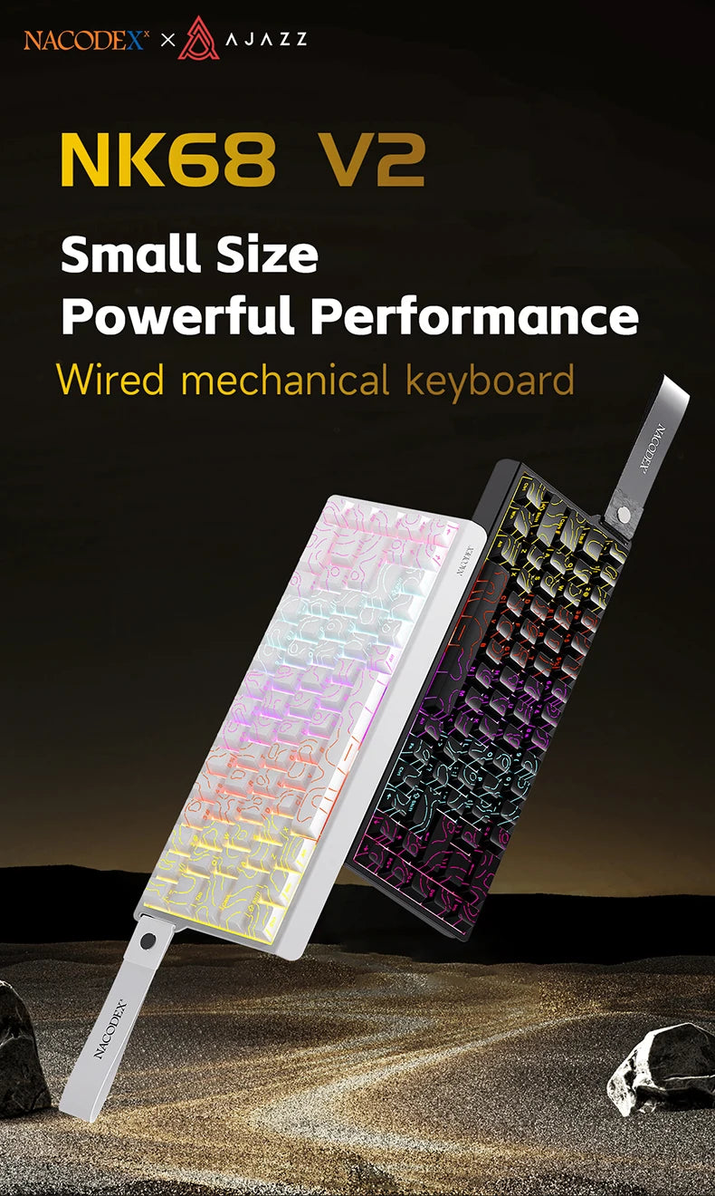 AJAZZ NK68V2 Single-Mode Wired Mechanical Keyboard Portable Gaming Keyboard RGB Hot-Swappable PC Lightweight Mechanical Keyboard