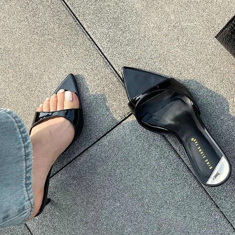 Female Red Footwear Pumps Slides Heels Shoes For Women New In 2025 Luxury Fashion Pointed Toe Ladies Thin High Heels Shoes