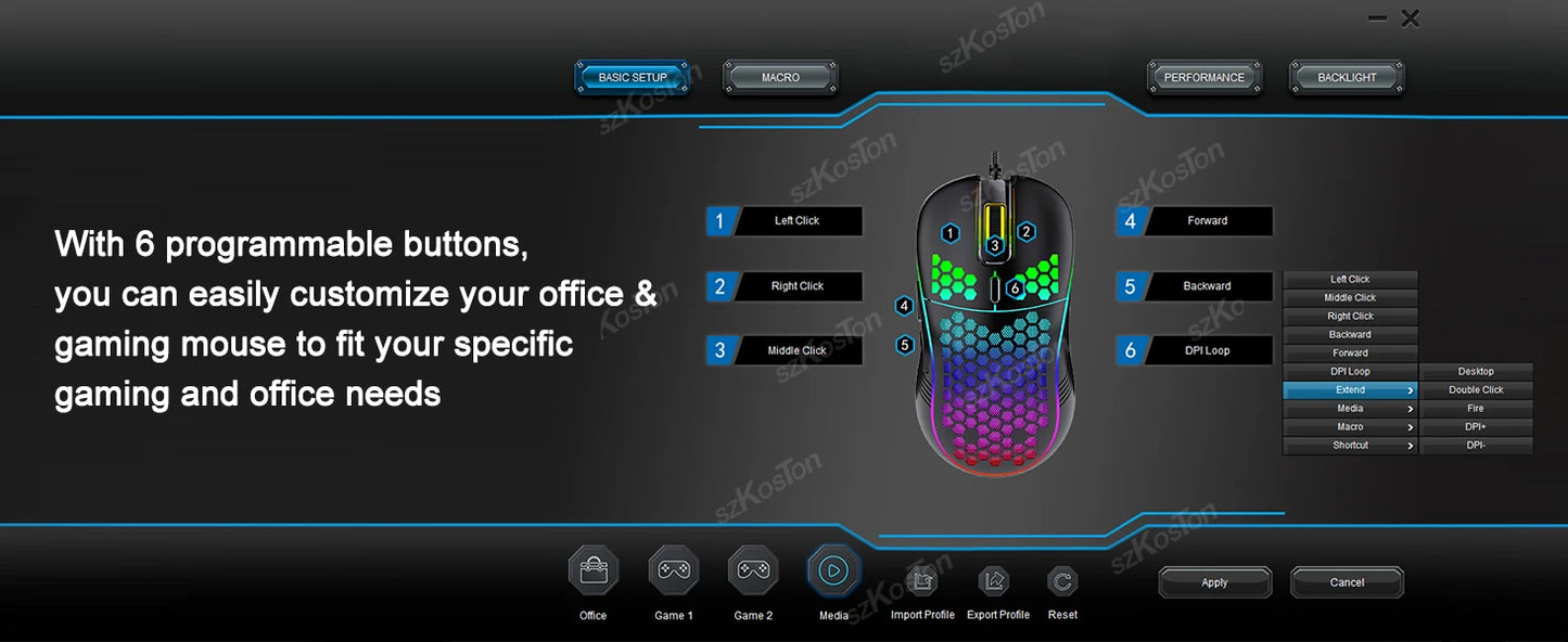 USB Wired Gaming Mouse with RGB Backlight 6 Levels 7200DPI Adjustable Ergonomic Design Mice for Office Laptop PC Computer Gamer