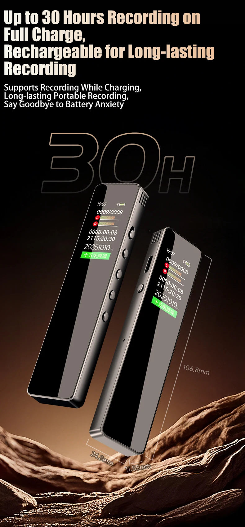 AI Digital Audio Recorder AI Voice to Text/Translation 98% Accuracy ChatGPT 72 Languages HD Noise Reduction Classroom Recording