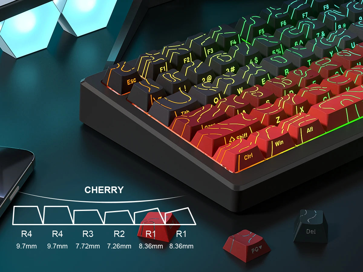 Red Contour Side Printed Shine Through Keycaps Cherry Profile Double Shot PBT Keycap for Gateron MX Switches Mechanical Keyboard