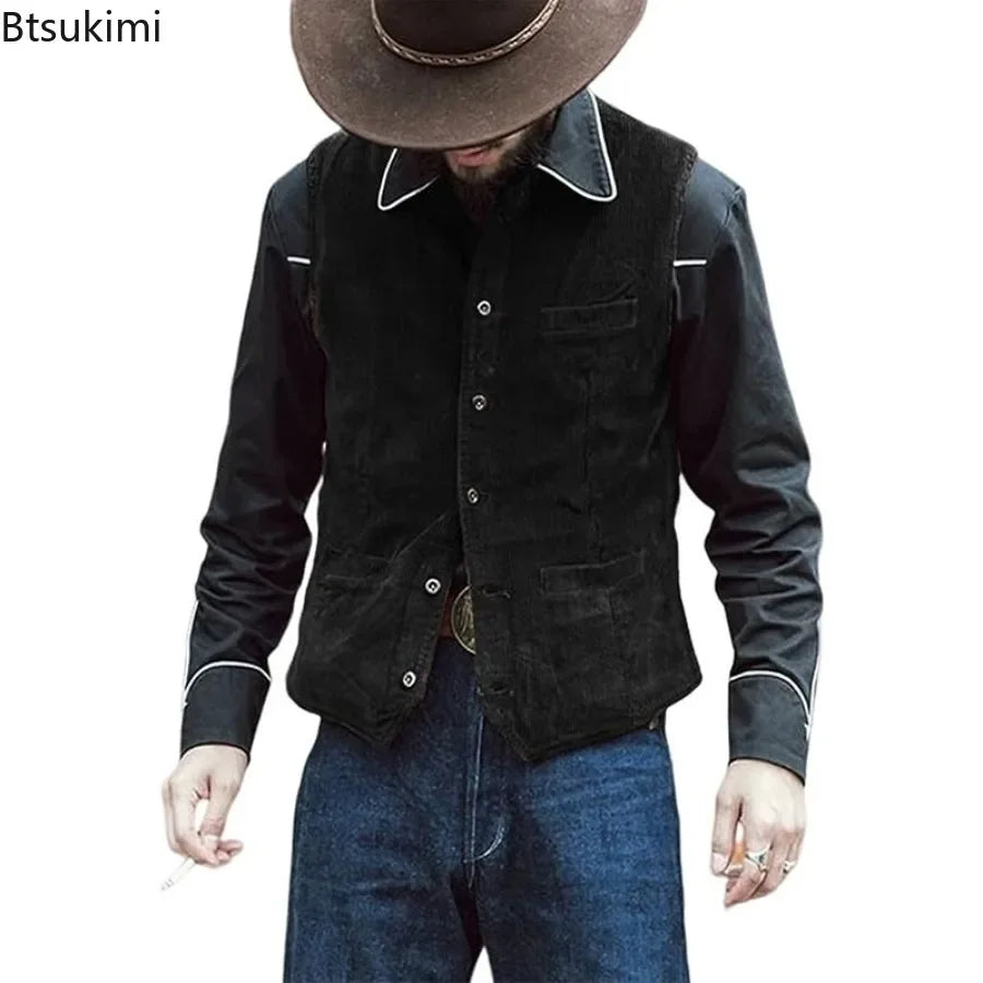 2026 Men's Retro Vest British Style Workwear Corduroy Vestes Casual Coat Single Breasted Sleeveless Jacket for Men Formal Vest