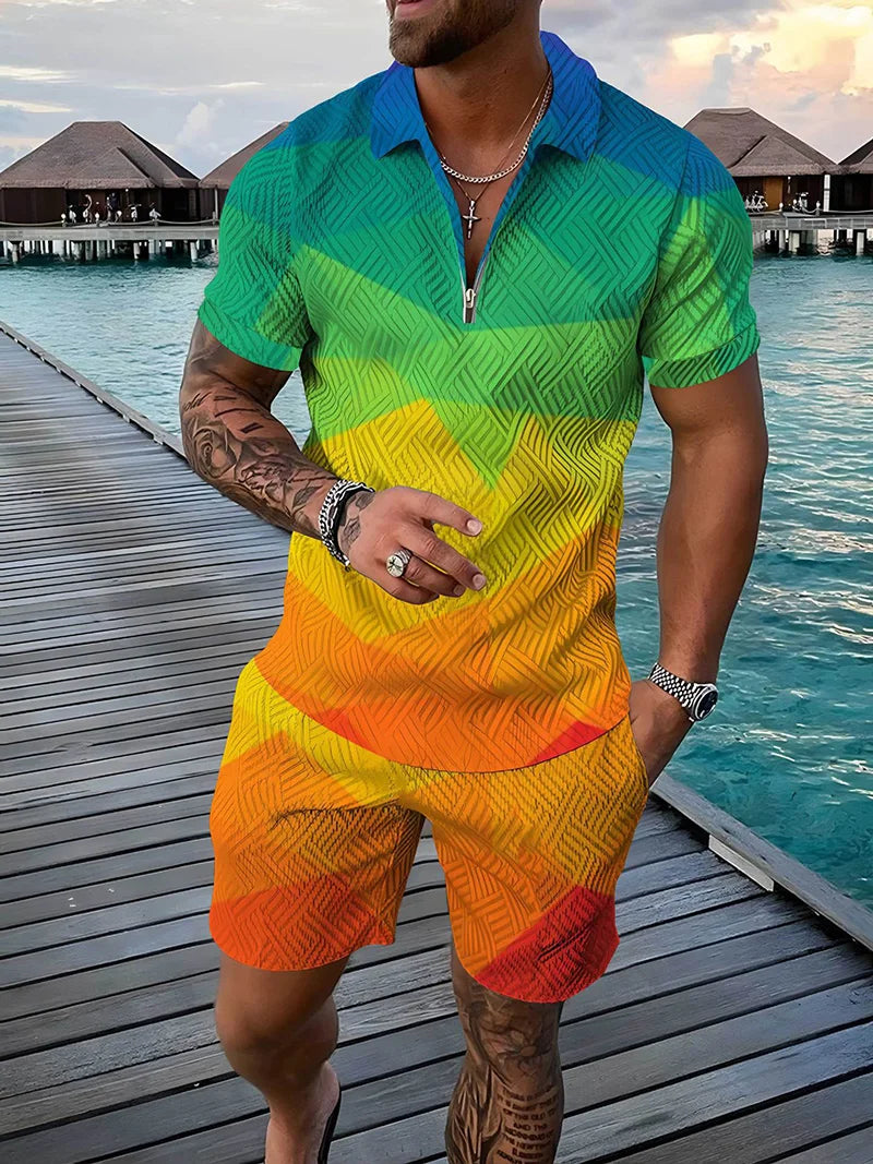 Ensemble Polo 3D Geometrique Short