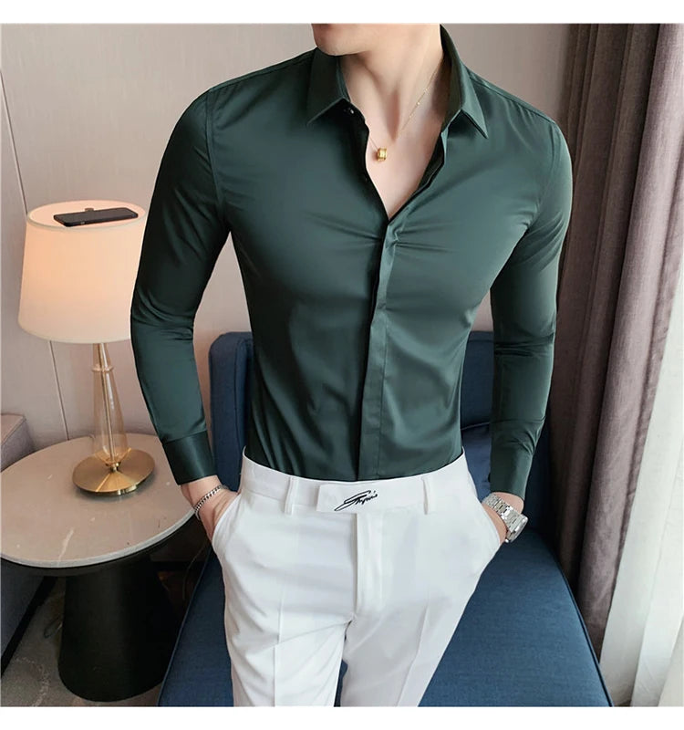Chemise ML Homme Slim Uni Luxe
