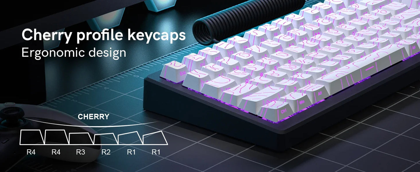 98 Key White Topographic 4.0 PBT Keycaps Double Shot Side Print Shine Through Backlit key caps For MX Gamer Mechanical Keyboard