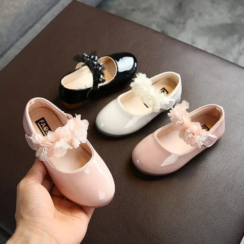 Chaussures princesse douces pour filles, semelle souple, antidérapantes, en cuir, plates, décontractées