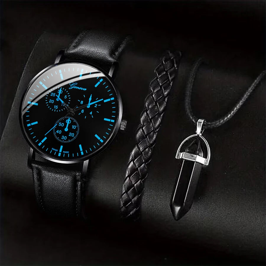 Set Montre + Bracelet + Collier Homme - Style Business Casual