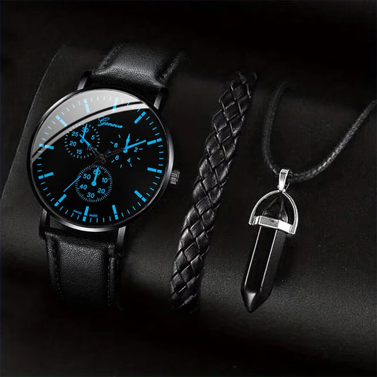 Set Montre + Bracelet + Collier Homme - Style Business Casual