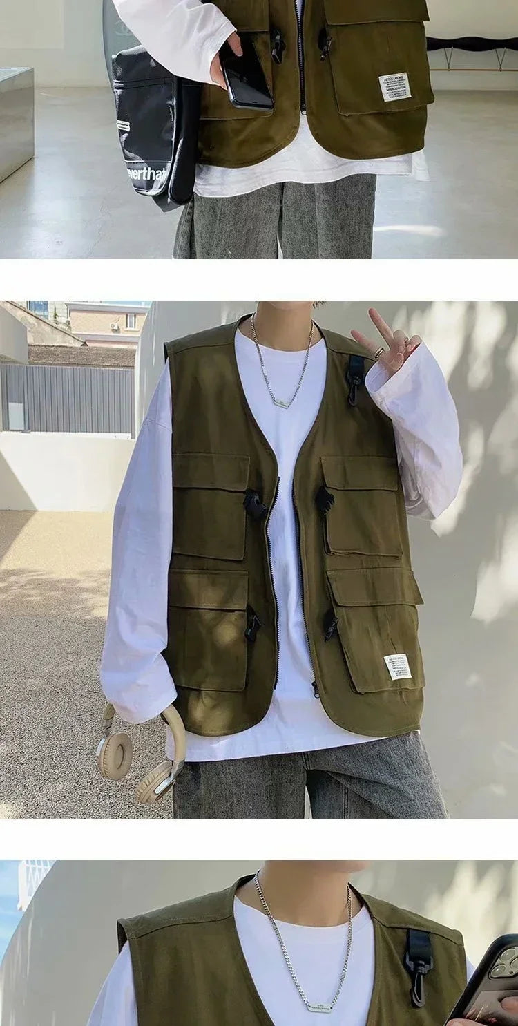 Techwear Vests Women Vintage Spring Autumn Coat Designed Couples All-match Sleeveless Outwear Japanese Harajuku Aesthetic Ins