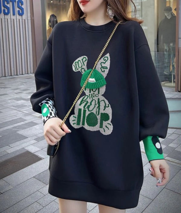 Pull Brodé "Black Graphic" - Style Emo-Korean