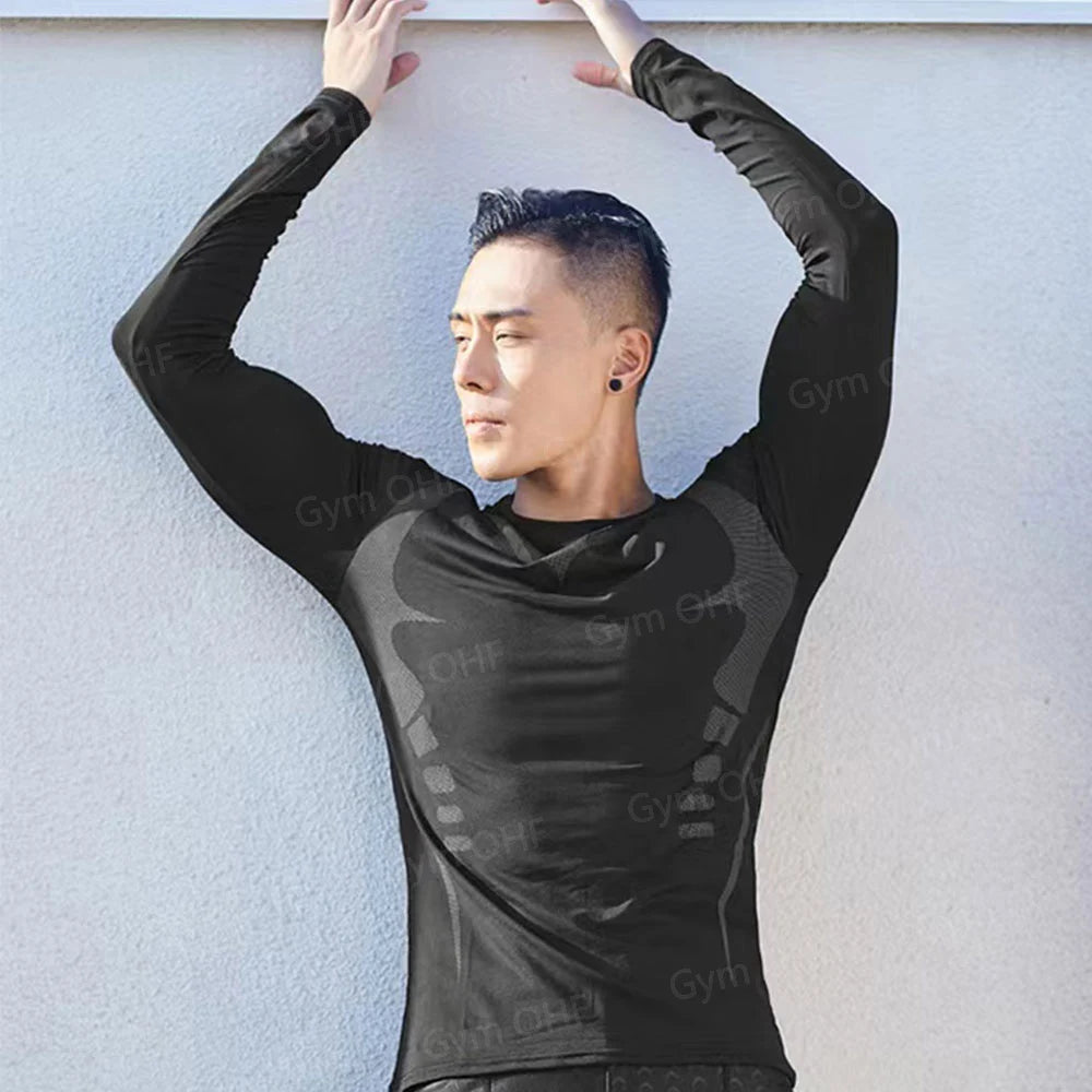 Men's Solid Color Short Sleeved T-shirt Compressed Quick Drying Breathable Training Suit Fitness Jujitsu Rashguard Top Gym Sport
