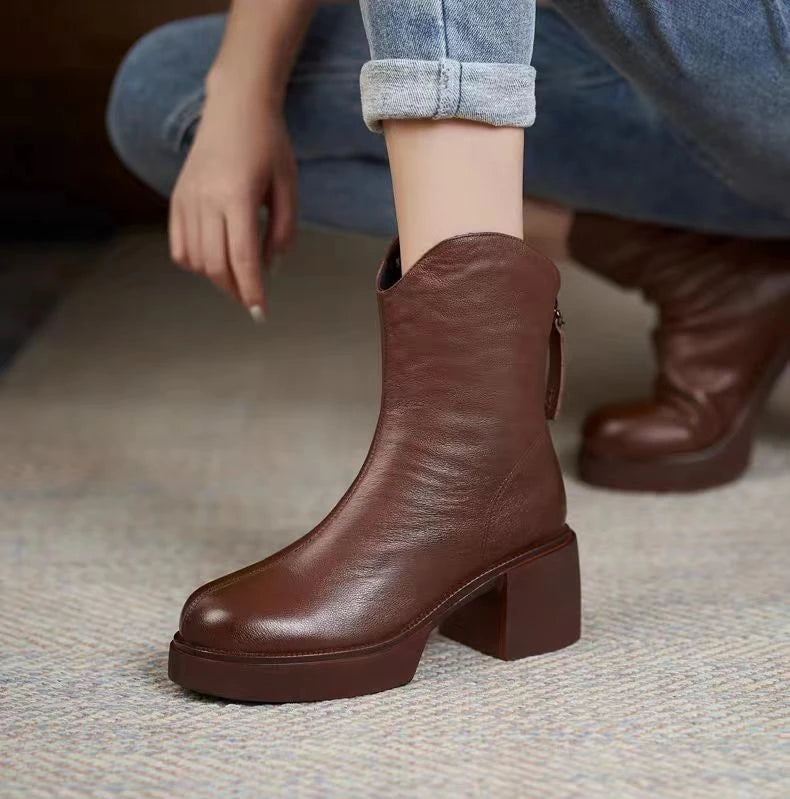 Women's Shoes Chelsea Boots Woman Winter 2025 Cute Trend Elastic Half Promotion Genuine Leather On Offer With High Quality New