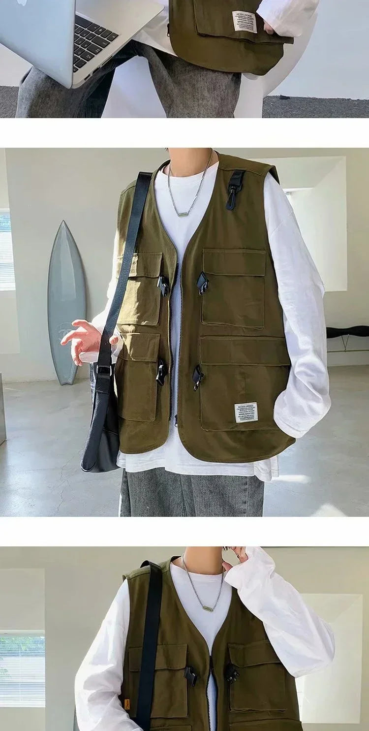 Techwear Vests Women Vintage Spring Autumn Coat Designed Couples All-match Sleeveless Outwear Japanese Harajuku Aesthetic Ins