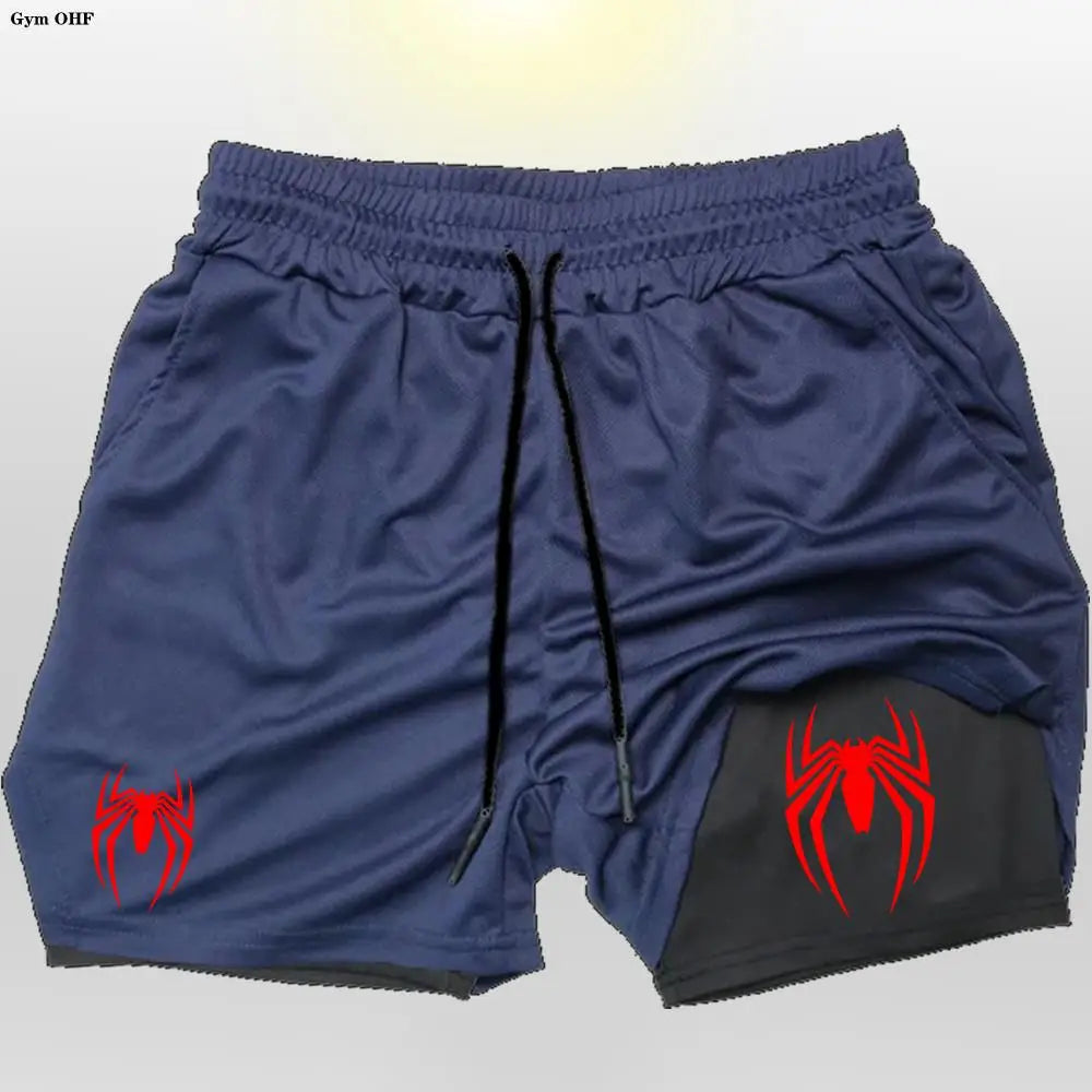 Sport Shorts Men 2099 Spider Sportswear Double-Deck Running Shorts 2 In 1 Beach Bottoms Summer Gym Fitness Training Short Pants