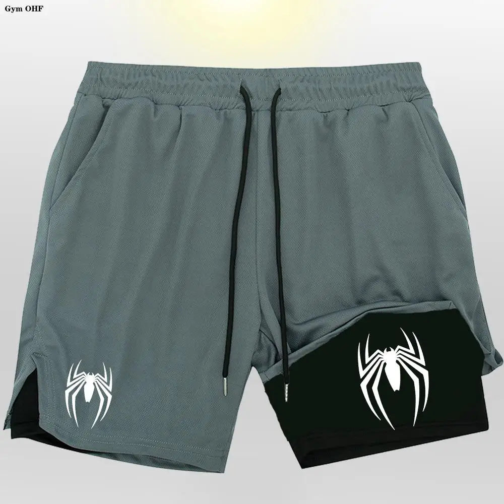 Sport Shorts Men 2099 Spider Sportswear Double-Deck Running Shorts 2 In 1 Beach Bottoms Summer Gym Fitness Training Short Pants